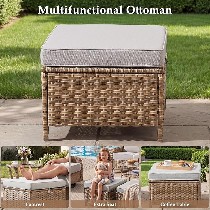 Luxury High Back Patio Furniture Set with 6-Inch Thick Cushions, 10-Pieces Outdoor Furniture with Swivel Chairs, Wicker Conversation Set for Porch, Balcony, Deck and Yard, Yellow/Beige
