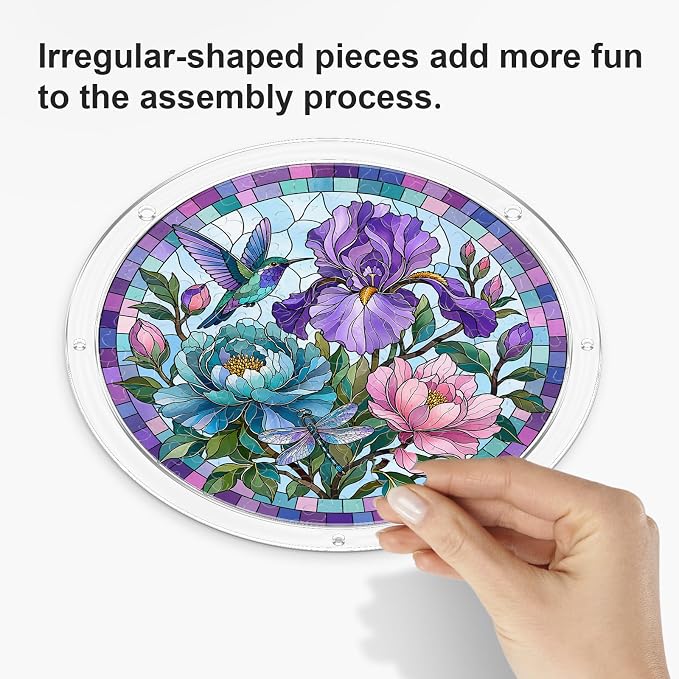 Acrylic Puzzle Suncatcher, Sun Catchers Puzzle for Window Hanging | 8.2 Inch Iris Floral DIY Suncatcher Puzzle for Adults, Ideal Gifts for Women, Men, Wife, Mom, Home & Garden Decor