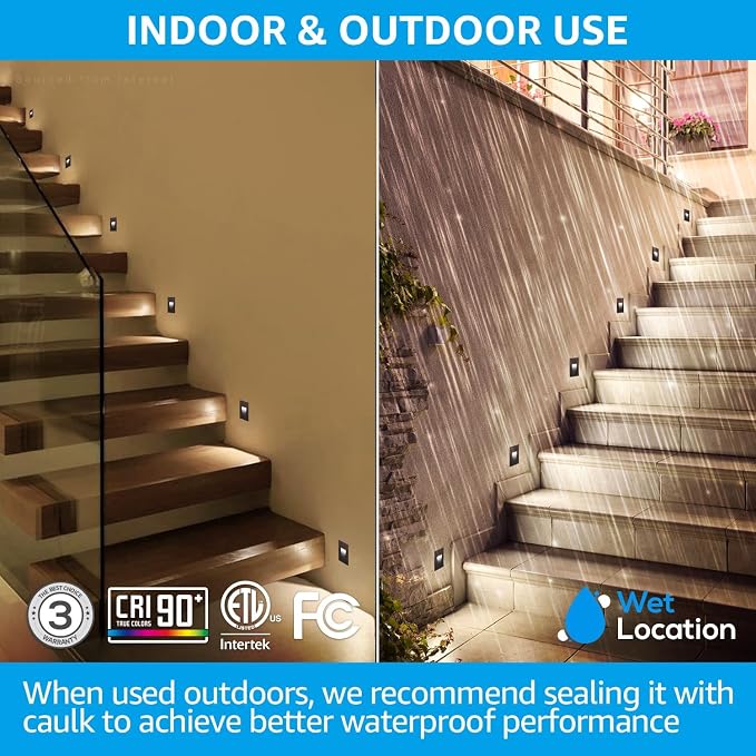 LEONLITE 3-Pack 3CCT 120V LED Step Lights, Vertical, Oil Rubbed Bronze | 110LM, 5%-100% Dimmable, CRI90, ETL, Indoor Outdoor Stair Lights, Wet Location, 3000K/4000K/5000K, Aluminum