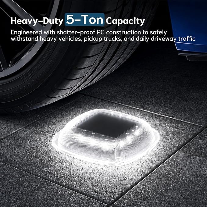Solar Deck Lights Outdoor, Waterproof Solar Driveway Lights | 6 Pack 2 Colors in 1 Solar Ground Lights Stake & Screw Installation for Lawn Driveway Sidewalk Pathway (White/Blue)