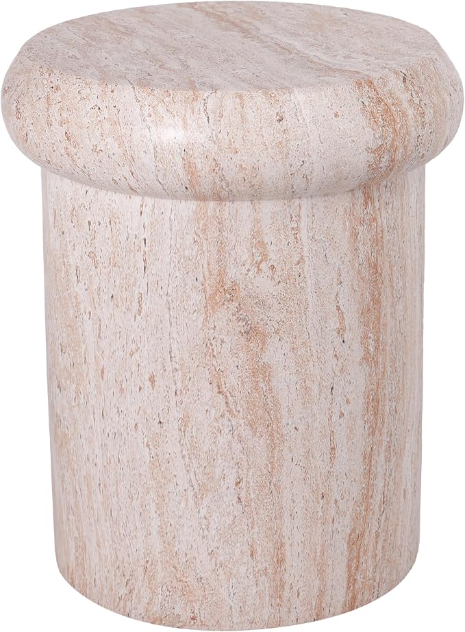 Christopher Knight Home 18.11 Inch Sculptural MGO Side Table Modern Round End Table Faux Travertine Indoor Outdoor Pedestal Accent Table