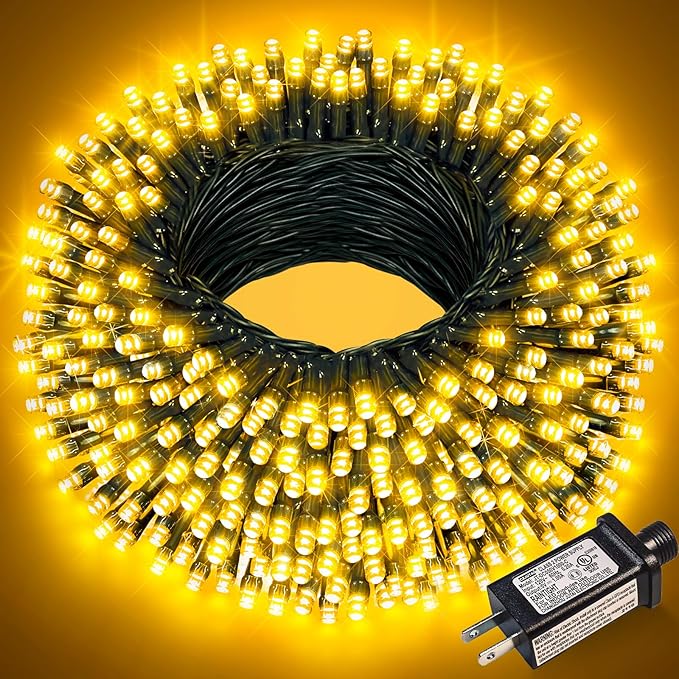 100FT 300 LED Christmas Lights Outdoor, Warm White Christmas Tree Lights | Plug in 8 Modes Waterproof Connectable String Lights Indoor for House Patio Garden Xmas Party Holiday Decorations
