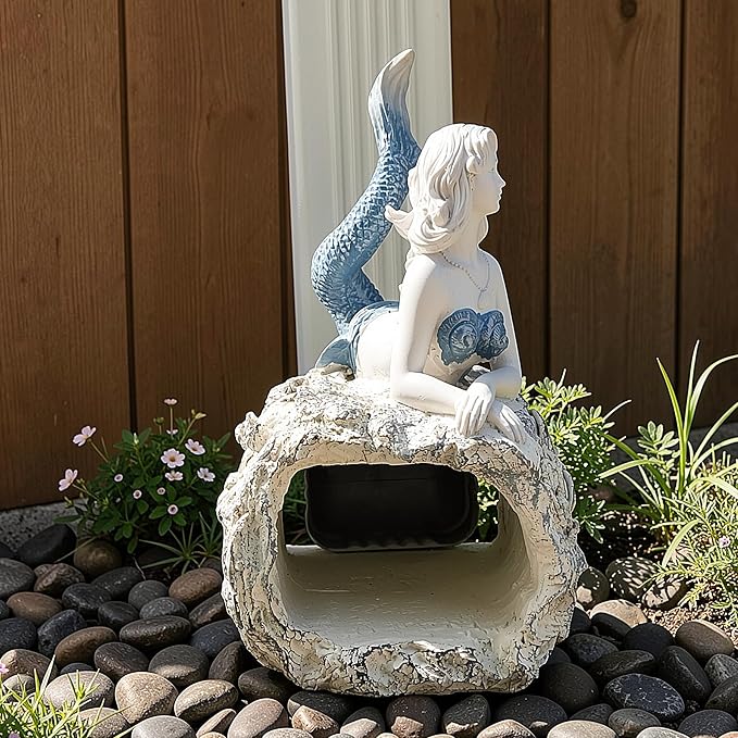 Teaeeno Mermaid Gutter Downspout Extension Decoration, 3''x4'' Downspout Extender Diverter Splash Block Sculpture Outdoor Decor, Animal Resin Statue