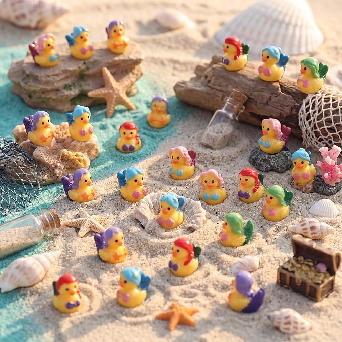 Novabright 100 Pcs Mini Resin Mermaid Ducks Tiny Resin Small Ducks Mini Animal Figurines for DIY Cake Craft Garden Landscape Ornament Potted Decoration Birthday Party Supplies