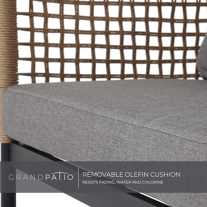Grand patio Outdoor 4-Piece Conversation Set Rust Free Patio Furniture Set Open-Weave Wicker Olefin Modern Sofa Seating for Garden, Backyard, Balcony, Gray