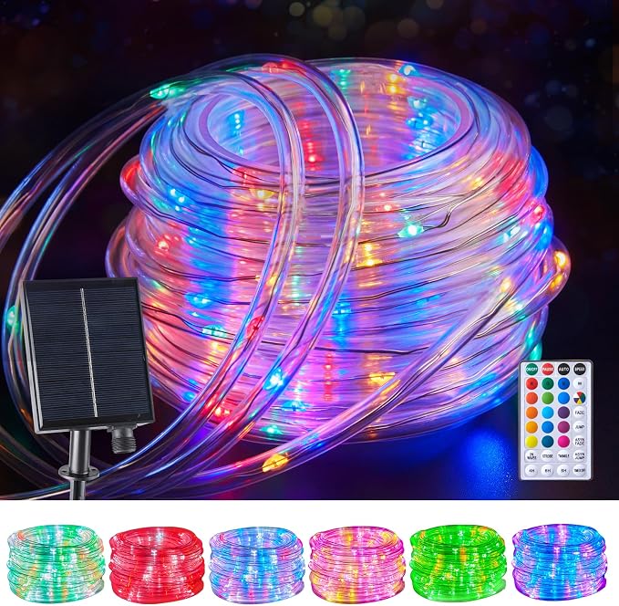 Brightown Solar String Lights Outdoor Waterproof, 39FT 100LEDs, Multicolor | 18 Colors Changing Fairy Rope Light Solar Powered with Remote, Trampoline Light Rope Lighting for Outside Christmas Party