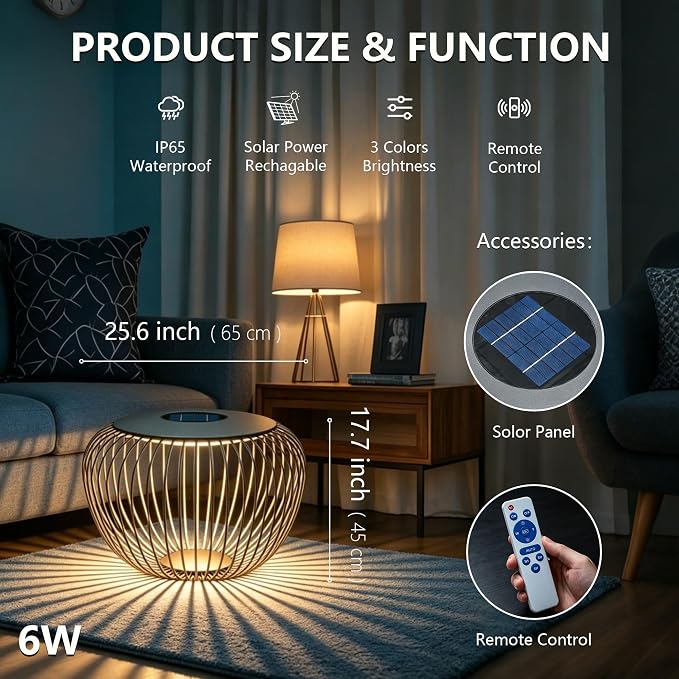 LED Outdoor Side Table, 26 Inch Large Hollow Metal Garden End Table, Top Solar Panel for Solar Charging, Bottom Glowing LED Light, Heavy Duty 2-in-1 Stool for Courtyard Backyard Villa