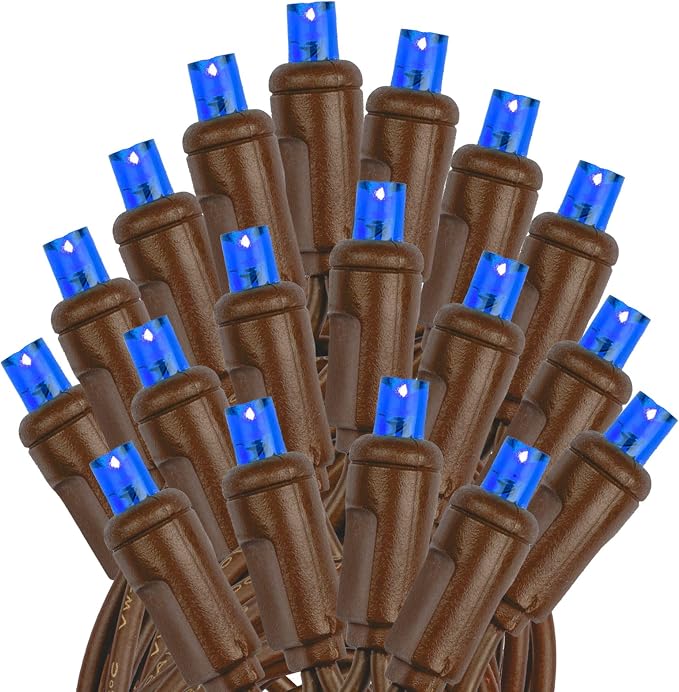 Novelty Lights 34ft 100 LED Blue Christmas String Lights, Brown Wire