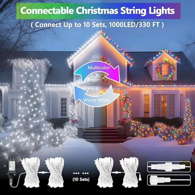 100 LED Connectable String Lights, 33FT Christmas Lights Outdoor Indoor | Multicolor, 13 Modes, Timer, Clear Wire Waterproof Twinkle Fairy Lights Plug in for Bedroom Classroom Patio Xmas Tree Decor