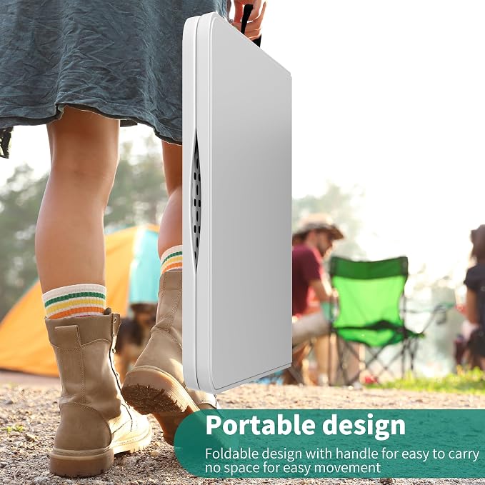 YITAHOME Heavy-Duty 6ft Folding Table with Handle, Portable Rectangle Folding Table for Easy Storage, Ideal for Outdoors Camping, Picnics, Parties & Indoor Events, White