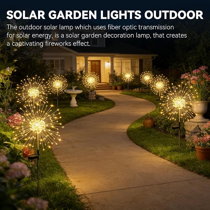 HPUFKOT Solar Garden Lights Outdoor,Waterproof Garden, 2PC 200 LED Twinkling Firework Lights Decorative with 8 Modes,Decor for Yard Patio Pathway Lawn for Yard Outside Fairy Decorative