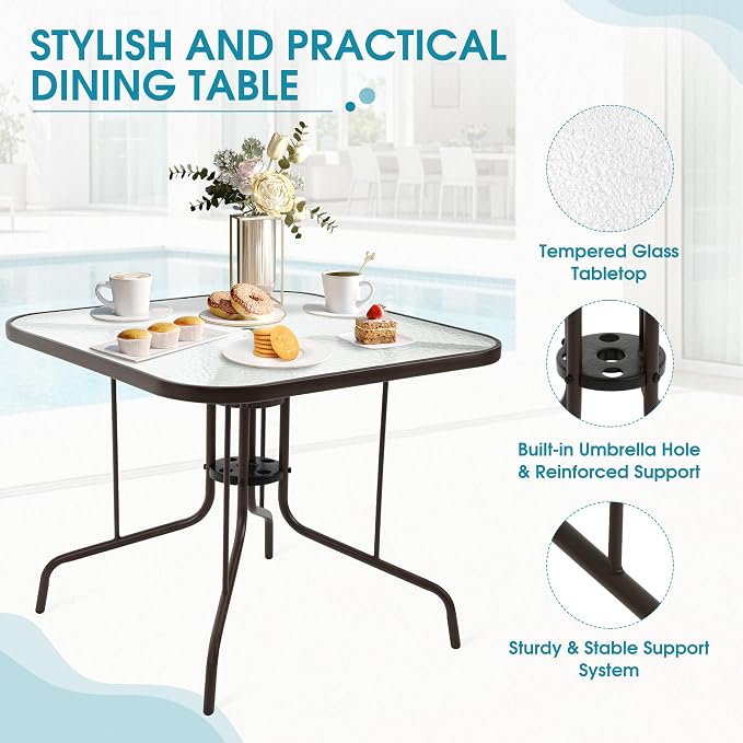 5 Piece Patio Dining Set with Wider 24.4" Stackable Chairs, Outdoor Dining Set for 4 with 36"*36" Table, Brown Metal Frame and Brown Textilene