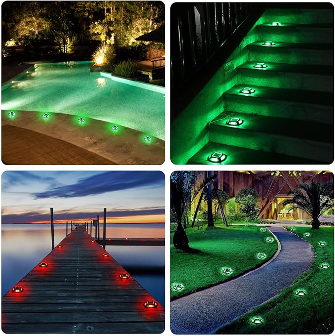 AGPTEK Solar Driveway Lights Outdoor 12 Pack, 2 Color Modes LED Deck Dock | Marine Waterproof Driveway Marker Lights for Step Sidewalk Stair Garden Pathway Walkway Yard (Green/Red)