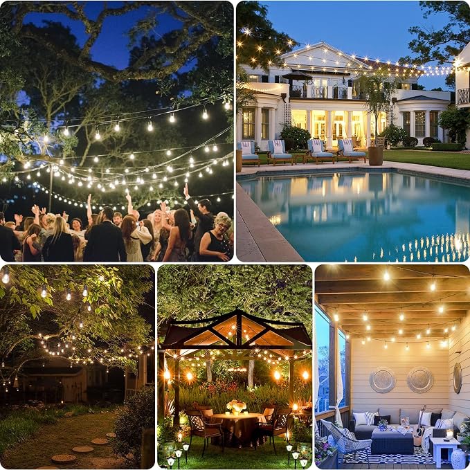 96FT(2x48FT) 3 Colors LED Outdoor String Lights with Remote, Black | Plug in, Jump/Fade/Static Modes, 2700K/4000K/5000K, 30+2 S14 Bulbs, Dimmable, Shatterproof, Waterproof, for Patio Cafe