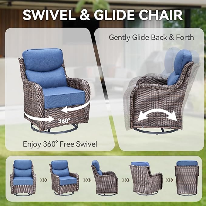 HUMMUH Outdoor Wicker Swivel Rocker Chairs, Set of 2, High Back | 6 in 28D foam cushions, 360° swivel and glide motion, PE wicker, metal frame, 350 lb capacity per chair
