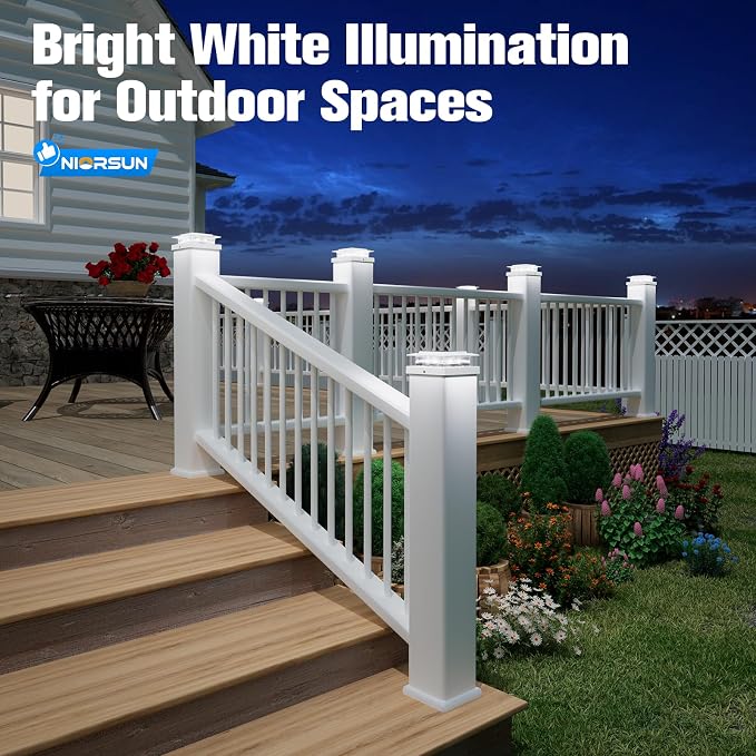 4x4 Post Solar Lights with 2 Modes,Solar Post Lights, 12 Pack White | Solar Post Cap Lights for 4x4 Post Caps Wood Vinyl,5x5 Vinyl Post,IP44 Waterproof Fence Post Solar Lights Outdoor for Deck