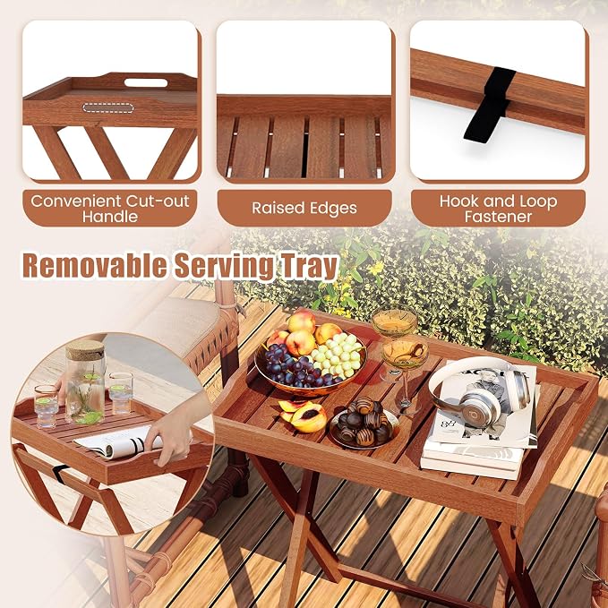 HAPPYGRILL Outdoor Wood Tray Table Folding Patio Side Table with Removable Top, Portable Bistro Table for Garden Backyard Balcony Poolside (1)