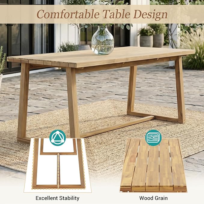 RUNNA Outdoor Dining Set 7-Piece Outdoor Dining Set Patio Table and Chairs Set Modern Outdoor Furniture Set for Patio, Backyard,Garden (Teak+ Beige#31)