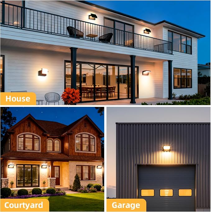 3 Pack Outdoor LED Wall Lights 40W Black Flood Lights 350°Rotation Exterior Lighting Fixture Commercial Security 3000K Waterporof for Barn Yard Garage Building Area Backyard