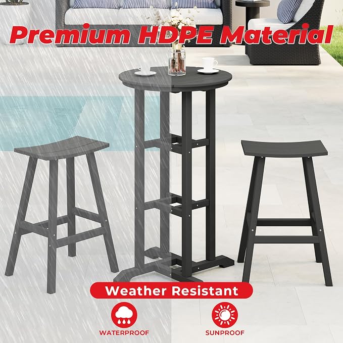 Costaelm Outdoor Bar Table, 42" Counter Height Round Patio Cocktail Bar Table, Patio Bar Table 3-Pieces Set Bistro Dining Table Pub Table for Deck, Backyard, Garden, Gray