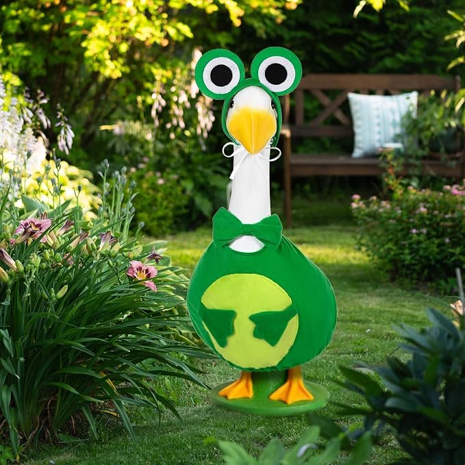 JcHrmers Frog Porch Goose Outfit Spring Goose Outfits Summer Yard Goose Clothes Fits 23" Cement Plastic Goose Statue for Spring Summer Outdoor Garden Yard Patio Lawn Art Decor