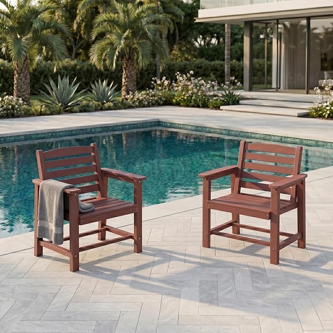 Outdoor Dining Chairs, Set of 2,Terracotta | HDPE material, comfortable armrests, weather-resistant furniture, ideal for table match, backyard, deck, garden