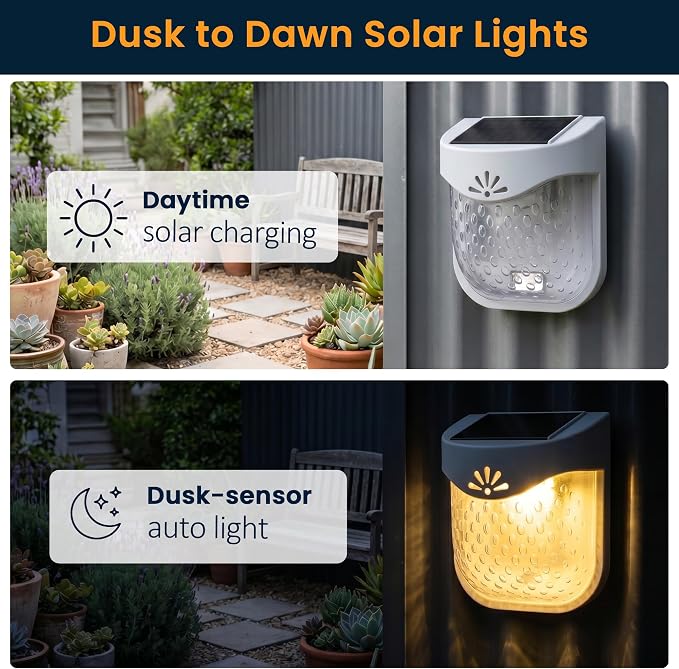 Solar Outdoor Lights, Dusk to Dawn Solar Fence Lights with Magnetic Base, Waterproof LED Deck Lighting 3000K Warm White, Garden Decor for Fence, Deck, Patio, Yard, FCC Certified, Gray, 4 Pack