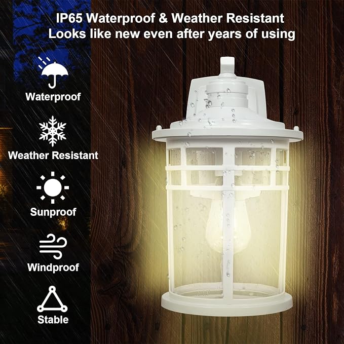 Darkaway 2 Pack Large Outdoor Porch Lights Wall Mount, 15inch Outdoor Light Fixtures Sconces Wall Lighting with Seeded Glass Exterior Lights for Patio Yard House Hallway Doorway Garage