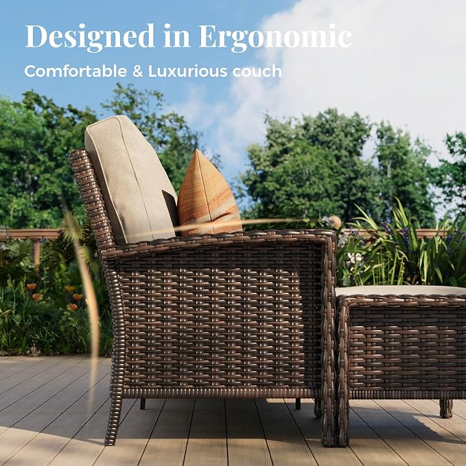 MIXPATIO 6-Piece Wicker Patio Furniture Set with Swivel Chairs, High Back Outdoor Sofa with 5.5-inch Thick Cushion, All-Weather Wicker Patio Conversation Set for Deck Yard Pool, Beige
