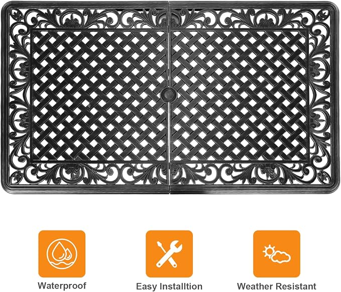 Patio Dining Table, Rectangular Outdoor Dining Table, 59" x 28.7" Rectangle Cast Aluminum Patio Table with Umbrella Hole for Backyards, Porch, Garden or Poolside