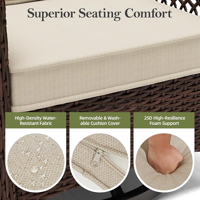Outdoor Patio Furniture Set with Swivel Chairs and Ottoman, 6 Pieces All-Weather Wicker Patio Conversation Sets with Sofa and Coffee Table for Backyard, Porch, Balcony, Beige