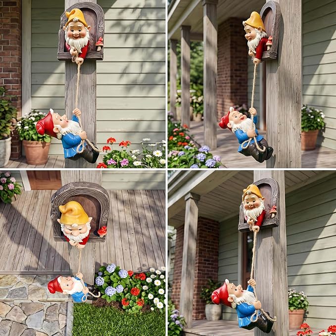 Real Gnome Statue, Garden Climbing Elves Sculpture, Outdoor Fairy Door Figurines, Fairy Hanging Decor, Tree Hugger Perfect for Garden Lovers Lawn, Patio,Yard Decor,Tree Peeker (2Pcs)