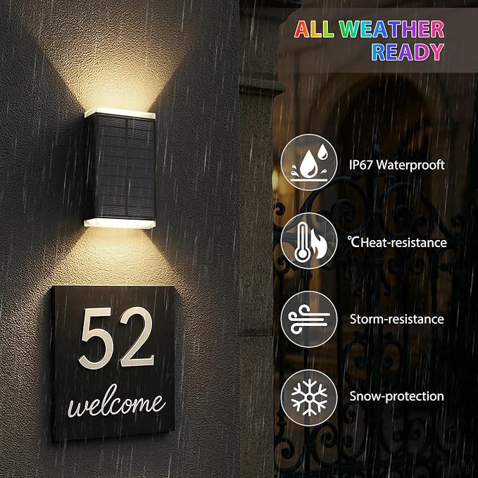 Solar Lights Outdoor,8 Lighting Modes Dusk to Dawn Lighting Wall Sconce IP67 Waterproof Up and Down Solar Wall Light Front Door Light for House, Garage, Porch,Doorway,Fence,Festival Decor (2 PACK)