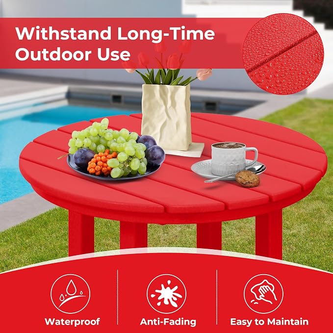Costaelm Outdoor Bar Table, 37" Counter Height Round Patio Cocktail Bar Table, Patio Bar Table Bistro Dining Table Pub Table for Front Porch Deck, Backyard, Garden, Red