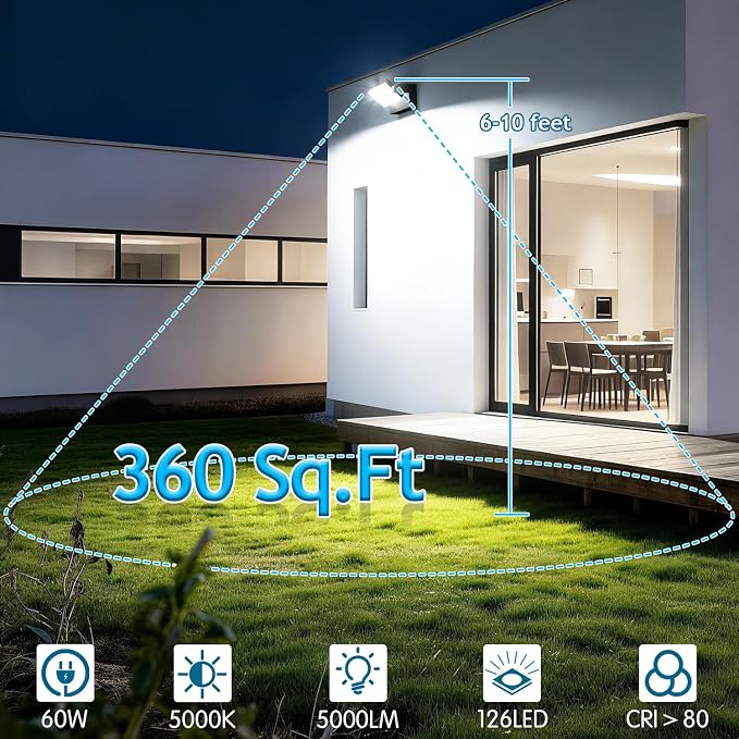 60W LED Outdoor Wall Lights 360° Rotatable LED Flood Lights Modern Commercial Security 5000K IP65 Waterporof Wall Mounted Light for Garage Yard Porch 4 Pack