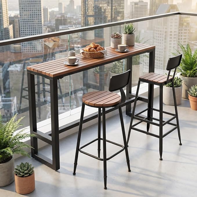 Outdoor Bar Table Weather Resistant, Wood Counter Height Bar Table Rain Sun Protection, Extra Long High Top Table 47.2"-102.4", for Patio, Garden, Yard, Balcony, Poolside(White,47.2"x15.7"x40.5")