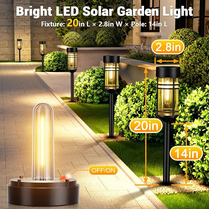 Amzarp 8 Pack Solar Garden Lights, Bright LED Solar Pathway Lights Outdoor IP65 Waterproof Rugged Shatterproof Auto On/Off for Landscape Garden Yard Walkway Driveway Lawn Lighting (3000K Warm White)