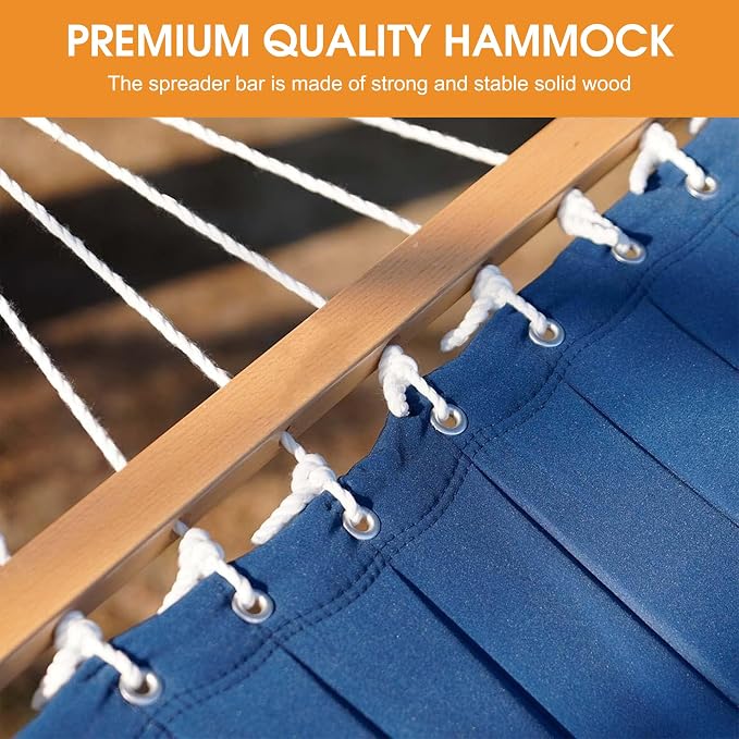 Lazy Daze Hammocks Outside Quilted Hammock with 13 FT Curved Steel Heavy Duty Stand and Pillow for Outdoor, Backyard, Patio, 450 Lbs Capacity, Blue