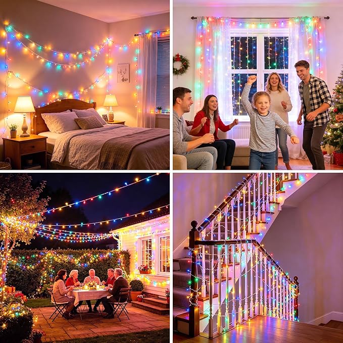 500 LED Colorful Christmas Lights Outdoor String Lights, 164 ft | Green Wire Waterproof Twinkle Fairy Lights with Timer, 8 Modes Connectable String Lights Indoor Bedroom Classroom Decorations