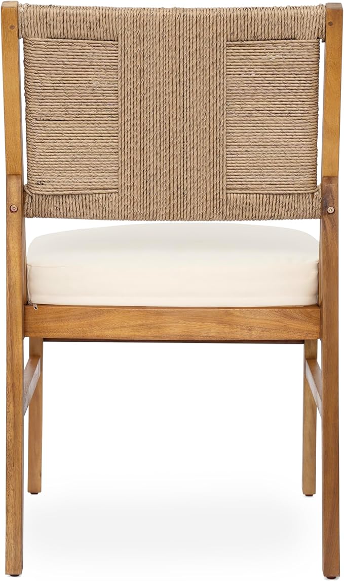 Christopher Knight Home Arly Acacia Wood Patio Dining Set for 6, Solid Wood Outdoor Dining Table Set for 6, 7 Piece Outdoor Dining Set with Rectangular Table and Wicker Backrest, Teak+Cream