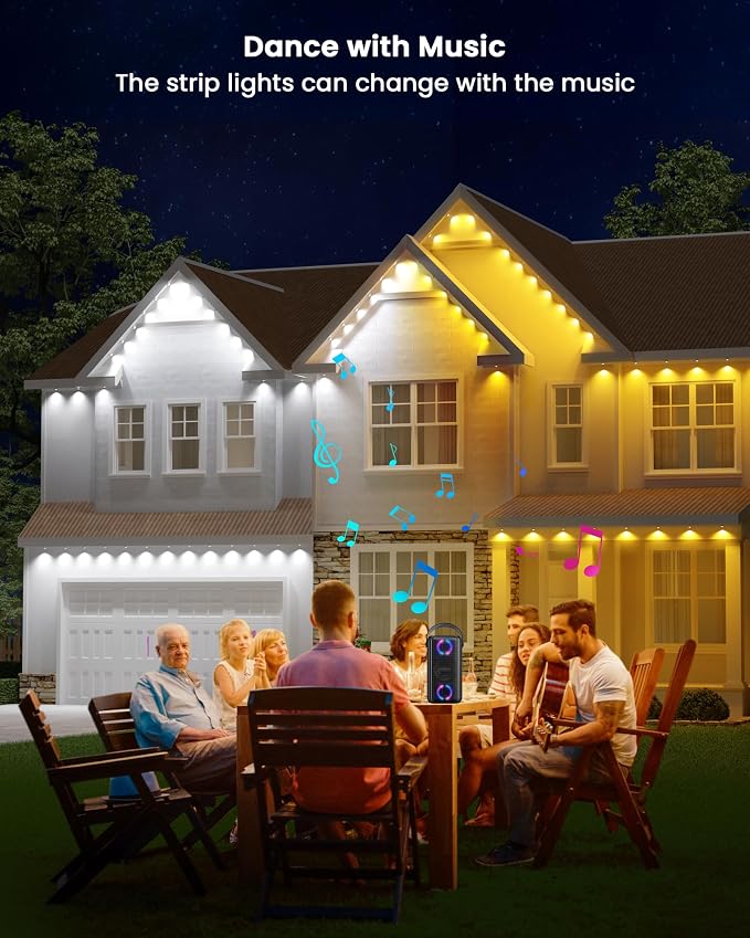 Gefolly Permanent Outdoor Lights Pro, 150ft, 90 RGBW Light, 111 Scene Modes | Double-LED for Daily, Halloween, Christmas, IP67 Waterproof for Outdoor Decor, Works with Alexa, Google Assistant, White