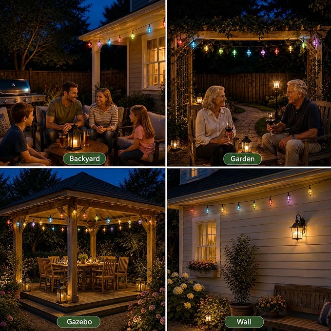 Vigdur Outdoor String Lights, 10FT Multicolor Patio String Lights Plug-in | 10 Plastic Flower Bulbs, UL Listed, 10 Strands Connectable, Outdoor Hanging Lights for Porch Garden Wedding Party Decor
