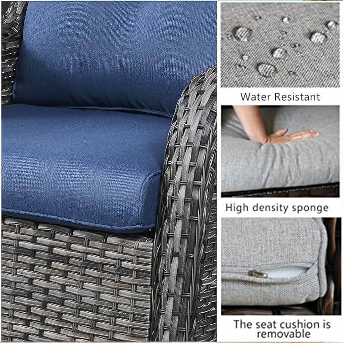 HUMMUH 5 Pieces Outdoor Furniture Patio Furniture Set Wicker Swivel Patio Chairs with 2 Seater Outdoor Sectional Sofa/Patio Loveseat with Ottomans