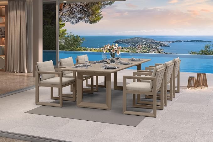 PURPLE LEAF 7-piece Outdoor Dining Set Aluminum Luxury Patio Furniture Table and Chairs Set with Removable Thick Cushion Rectangular Patio Dining Sets for Small Backyard Garden Porch Deck, Khaki