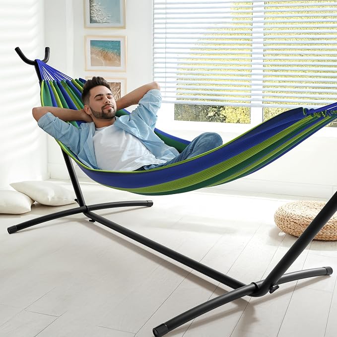 Sorbus 2-Person Hammock with Stand – 60" Cotton Blend Bed, Heavy Duty 450lbs Capacity, Portable with Carrying Case – for Garden, Patio, Outdoor, Camping, Gifts – Washable