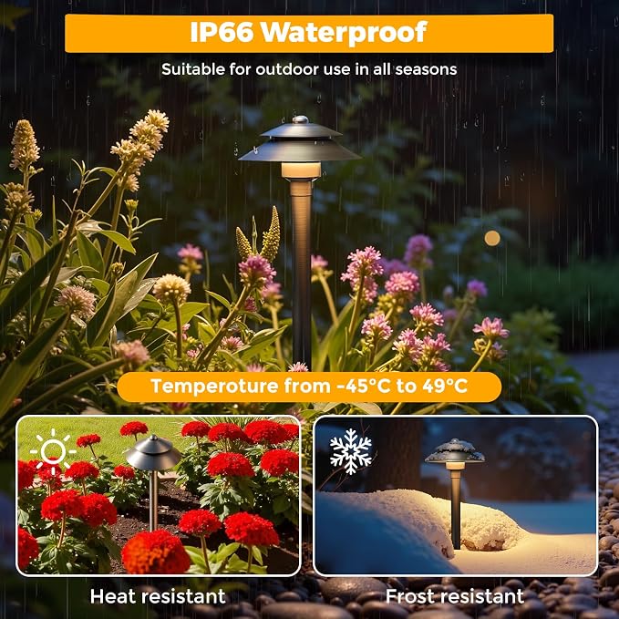 Solid Brass Low Voltage Landscape Pathway Lights (6'' Shade, 19'' Tall), 12V LED Heavy Duty Path Lighting Outdoor Wired, Waterproof Antique Bronze Walkway Light Without G4 Bulb,12 Pack