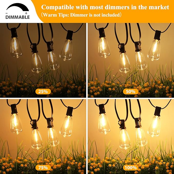 Brightever Outdoor String Lights 180FT, Patio Lights with 90+4 Dimmable ST38 Shatterproof LED Bulbs, Vintage Edison String Lights for Outside, Waterproof Bistro Lights for Halloween Backyard 2700K