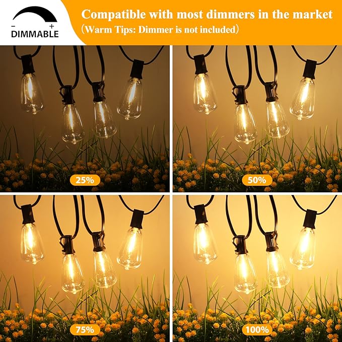 Brightever 120FT Outdoor String Lights Waterproof, 2700K Bright LED Patio Lights with 62 ST38 Shatterproof Vintage Bulbs, Retro Connectable Edison String Lights for Outside, Garden, Balcony, Porch