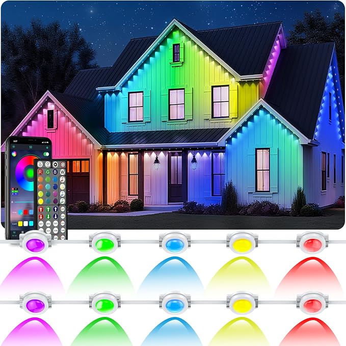 300FT Permanent Outdoor RGB Lights, IP67 Waterproof Smart Eave Lighting, with App/Remote Control Eaves Light, DIY LED Scenes Modes for House Roof Decor,Christmas,Party