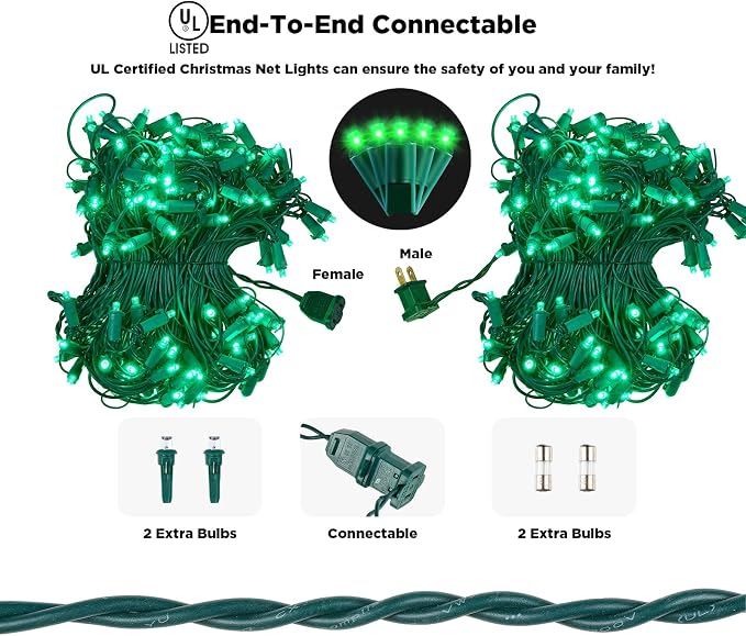 Led Net Lights Christmas Lights Outdoor 200Leds 9ft x 6ft Upgraded Green Christmas Net Lighting, Waterproof 5mm LED Wide Angle Outdoor Indoor Mesh Net Light for Trees, Bushes, Shrubs Decorations